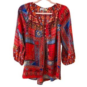 Figueroa & Flower Red and Blue Colorful Blouse